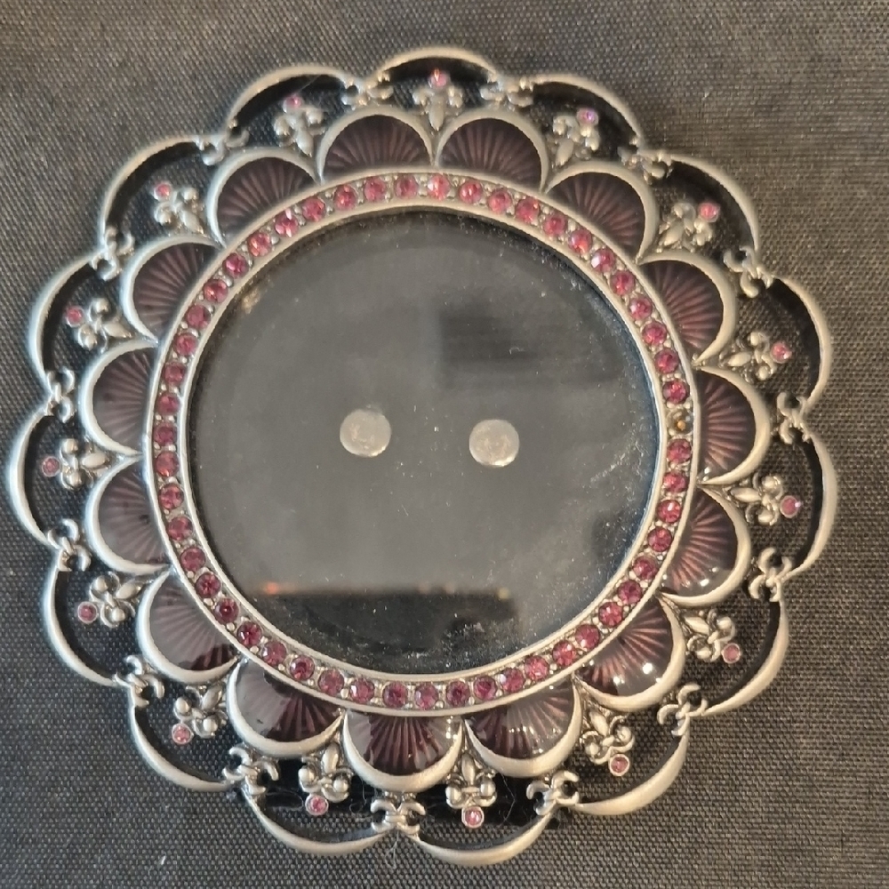Vintage Silver and Red Rhinestine Decorative Mini RoundFrame